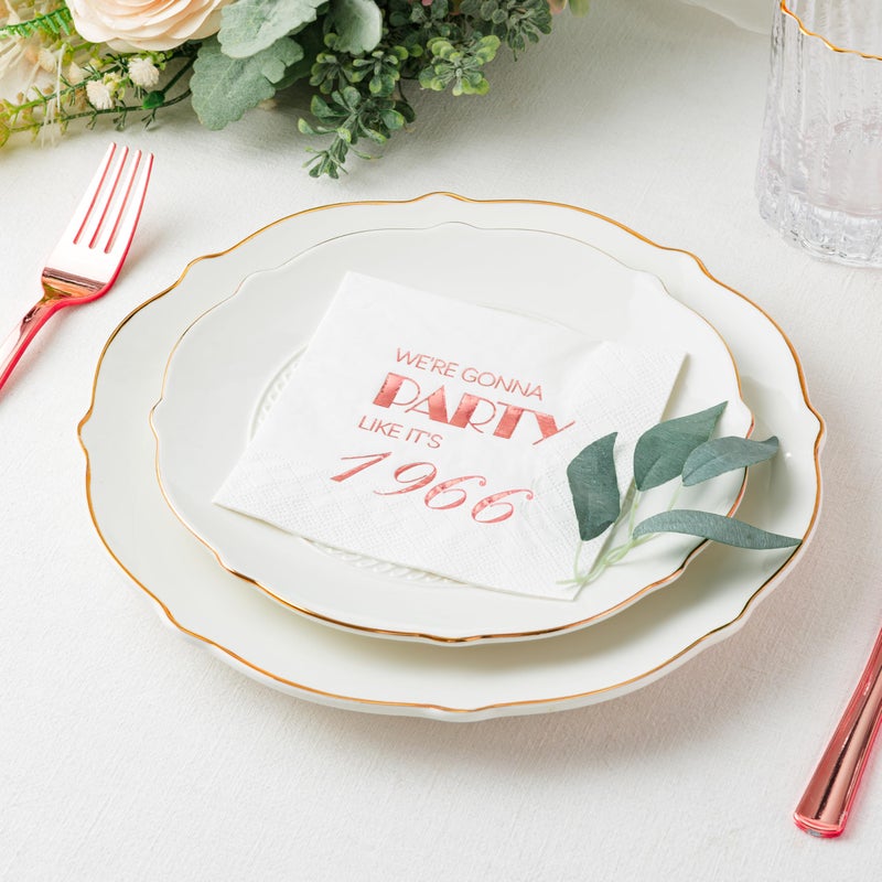 Crisky 60th Birthday Cocktail Napkins Rose Gold for Women 60th Birthday Party Decorations for Cake Dessert Berverage Table, 60th Birthday Party Supplies,50 Pcs Disposable Napkins, 3-Ply - Image 4
